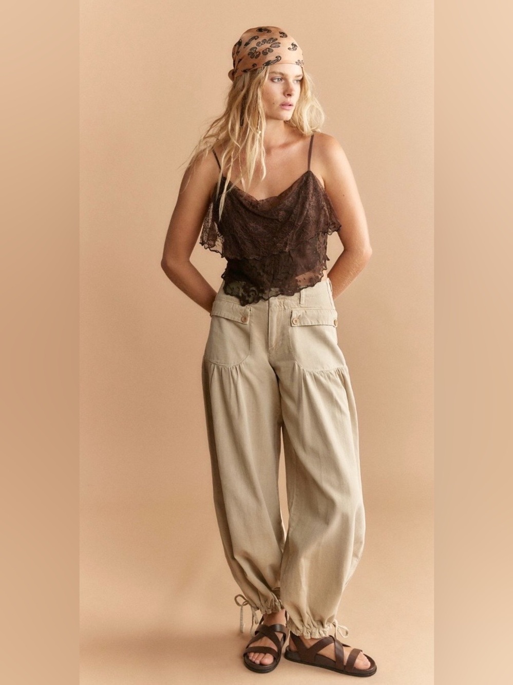 NWT FREE PEOPLE ROSE GOLD LACE TOP DOUBLE ESPRESSO - Picture 3 of 3